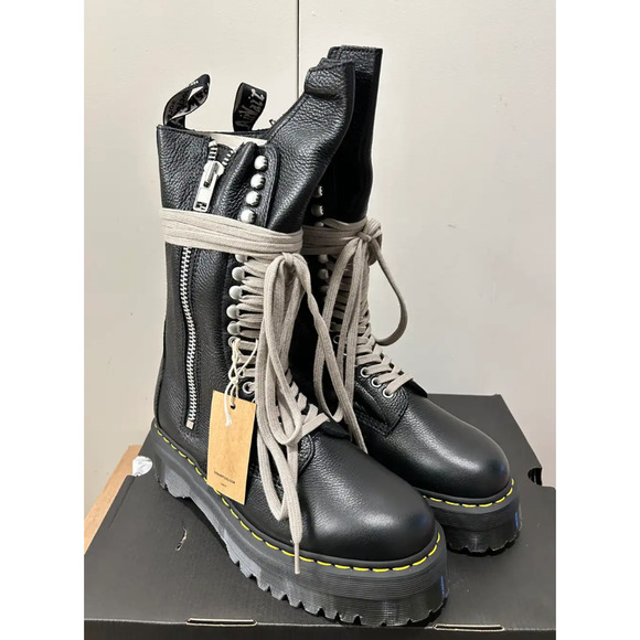 Dr. Martens 1918 Quad Leather Sole Calf Length Boot Rick Owens Black